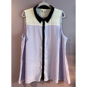 Modcloth Button Up Collared Color Block Sleeveless Blouse - 2X